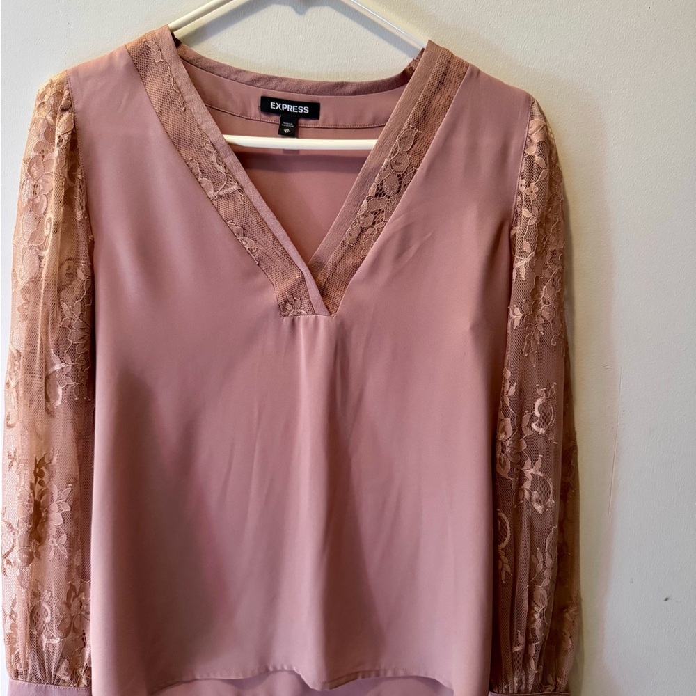 Express Women's Blush Lace Sleeve Top